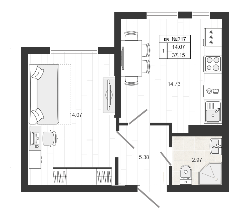 2 ккв (Евро) 37,4 м²