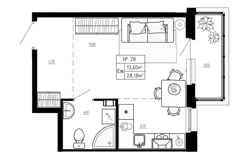 Студия 28,2 м²