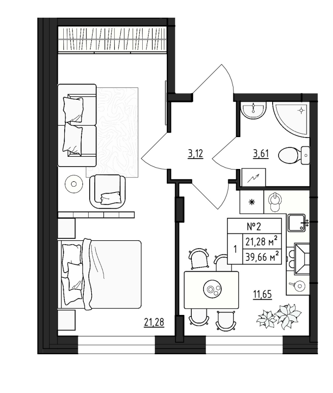 1 ккв 39,7 м²