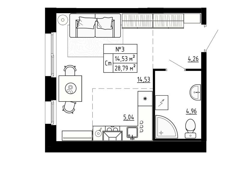 Студия 29,2 м²