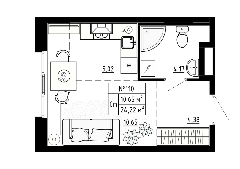 Студия 24,4 м²