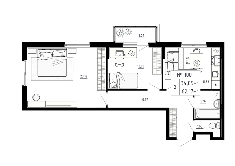 2 ккв 62,2 м²
