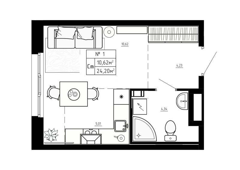 Студия 24,2 м²