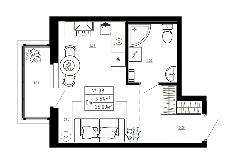 Студия 25,1 м²
