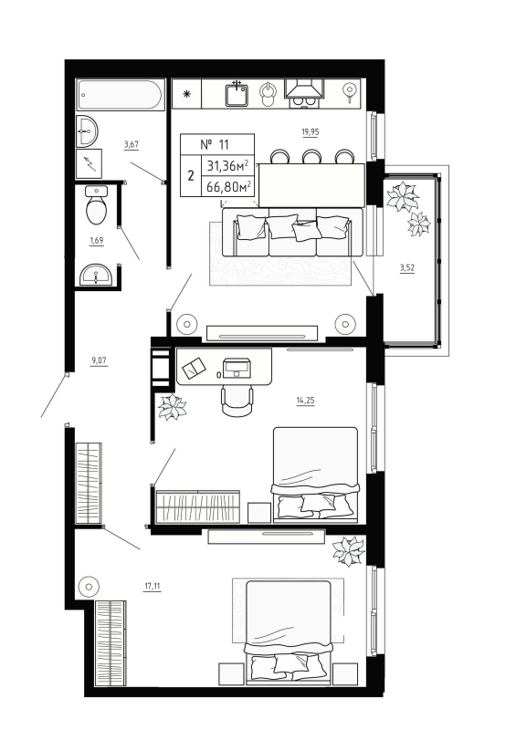 3 ккв (Евро) 66,8 м²