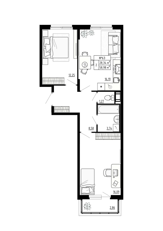 3 ккв (Евро) 59 м²