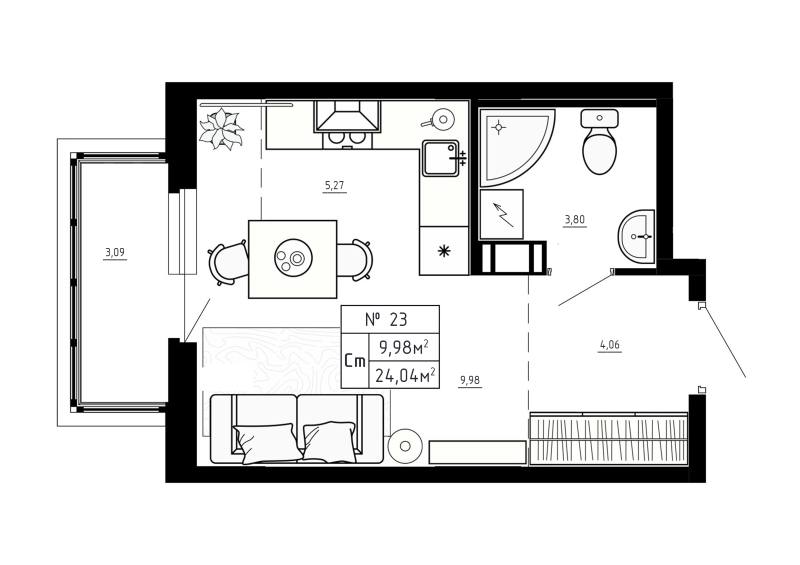 Студия 24 м²