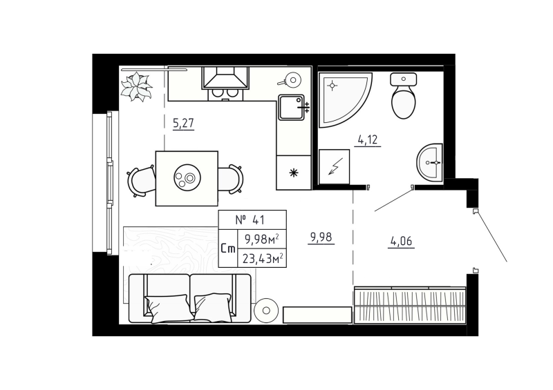 Студия 23,4 м²