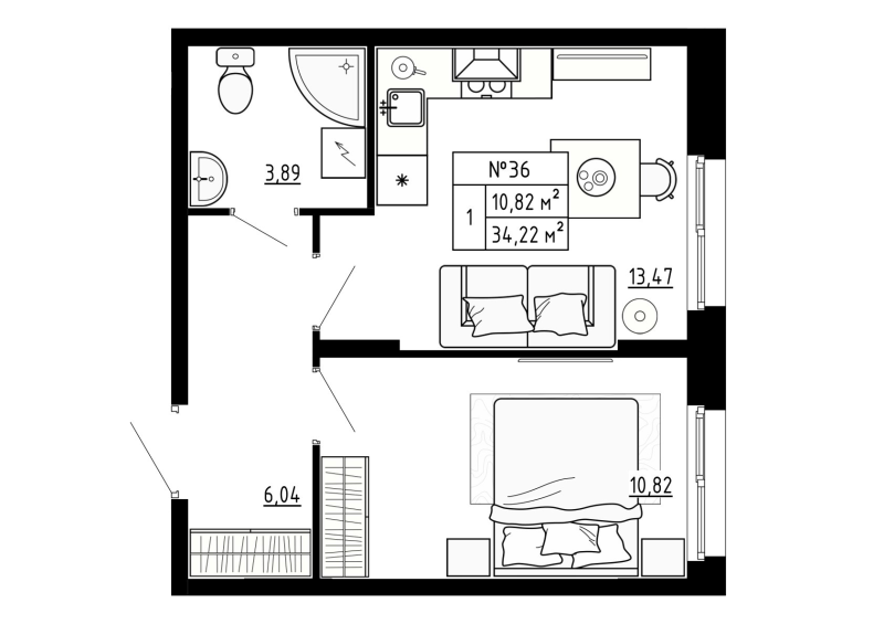 1 ккв 34,3 м²
