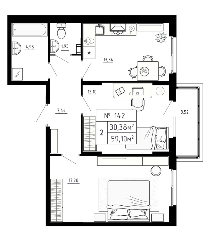 2 ккв 59,1 м²