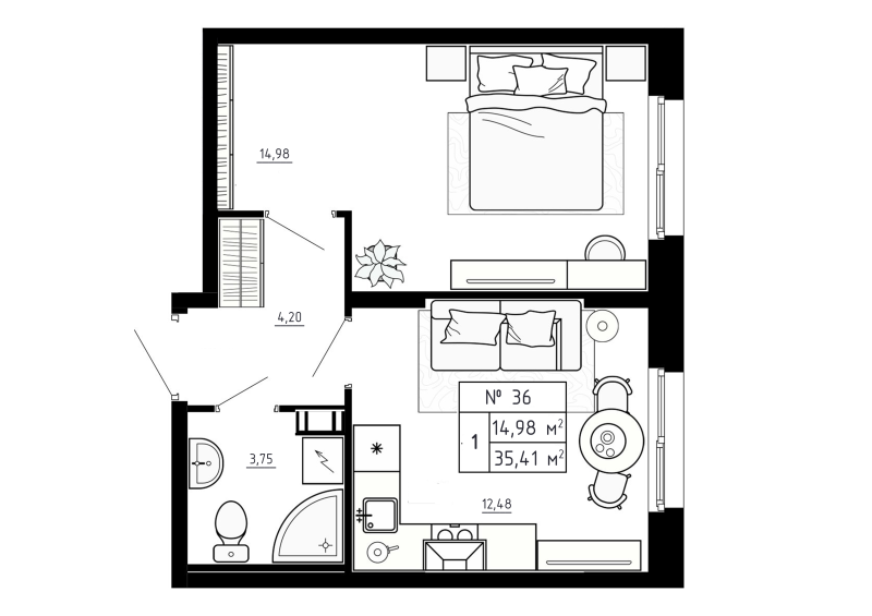 1 ккв 35,4 м²