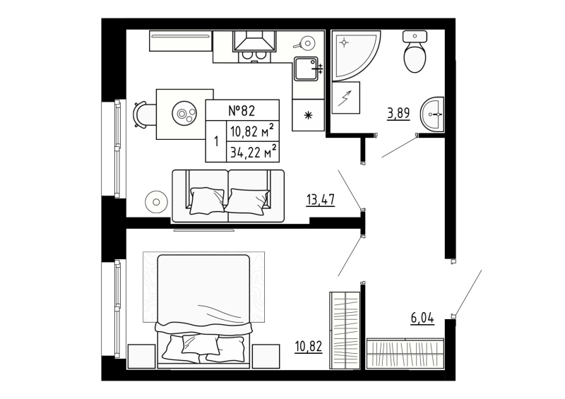 1 ккв 34,2 м²
