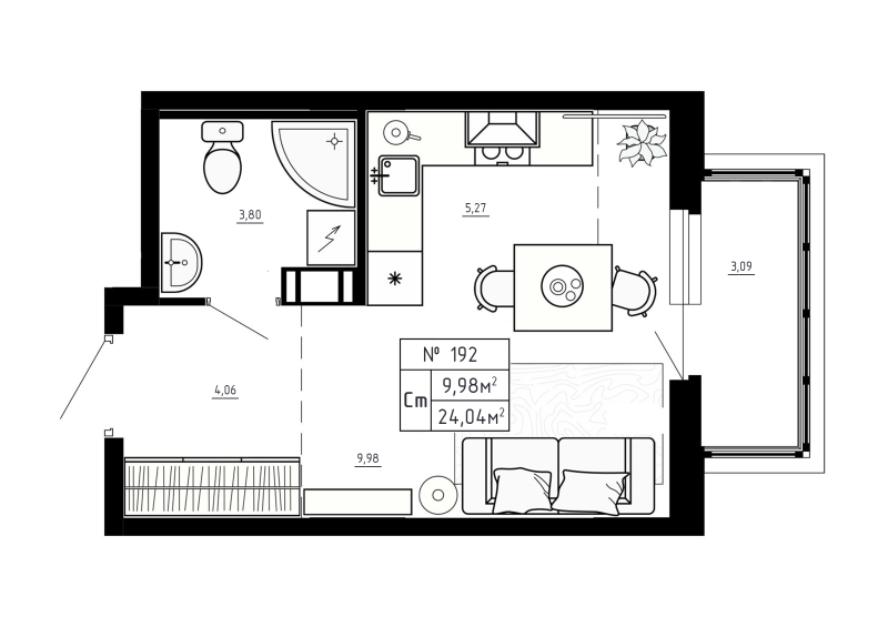 Студия 24 м²
