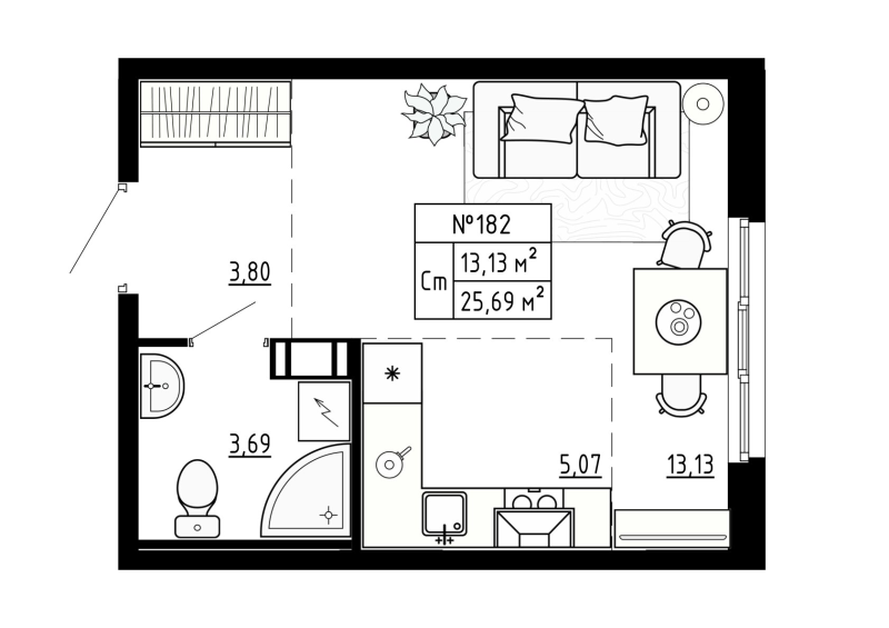 Студия 25,7 м²