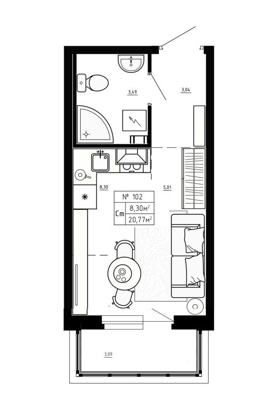 Студия 20,8 м²