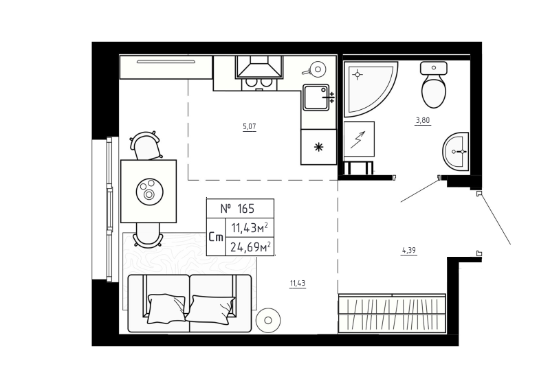 Студия 24,7 м²