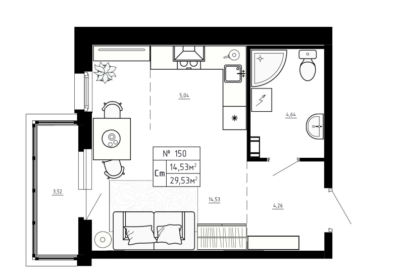 Студия 29,5 м²