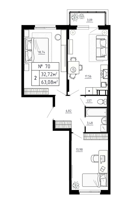 3 ккв (Евро) 63,1 м²