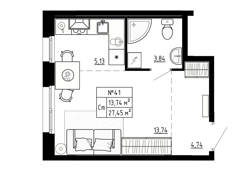 Студия 27,9 м²