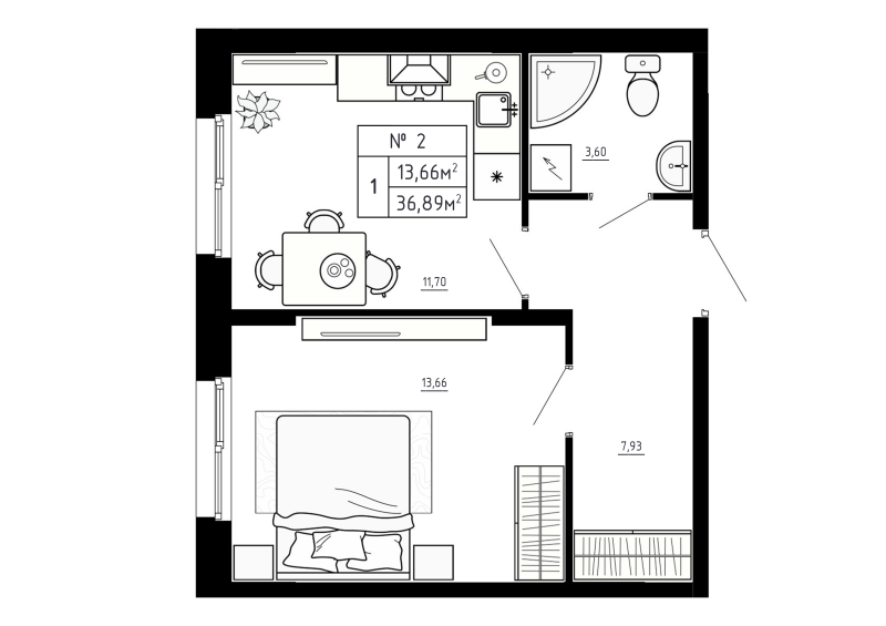 1 ккв 36,9 м²