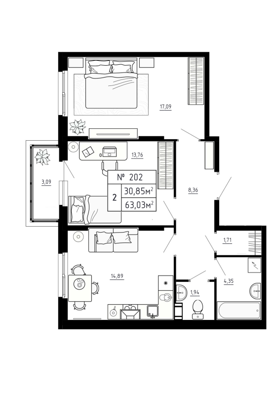 2 ккв 63 м²