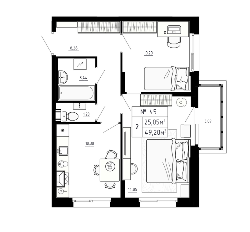 2 ккв 49,2 м²