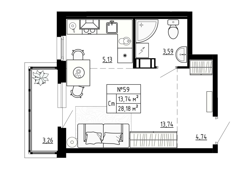 Студия 28,2 м²
