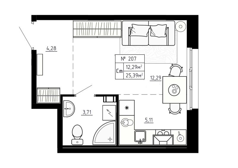 Студия 25,4 м²