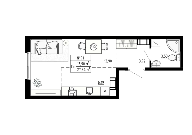 Студия 27,3 м²