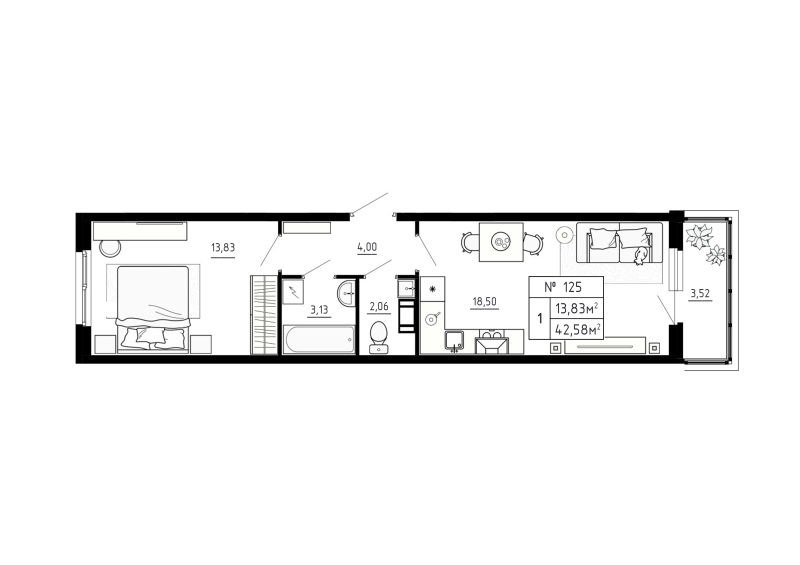2 ккв (Евро) 42,6 м²