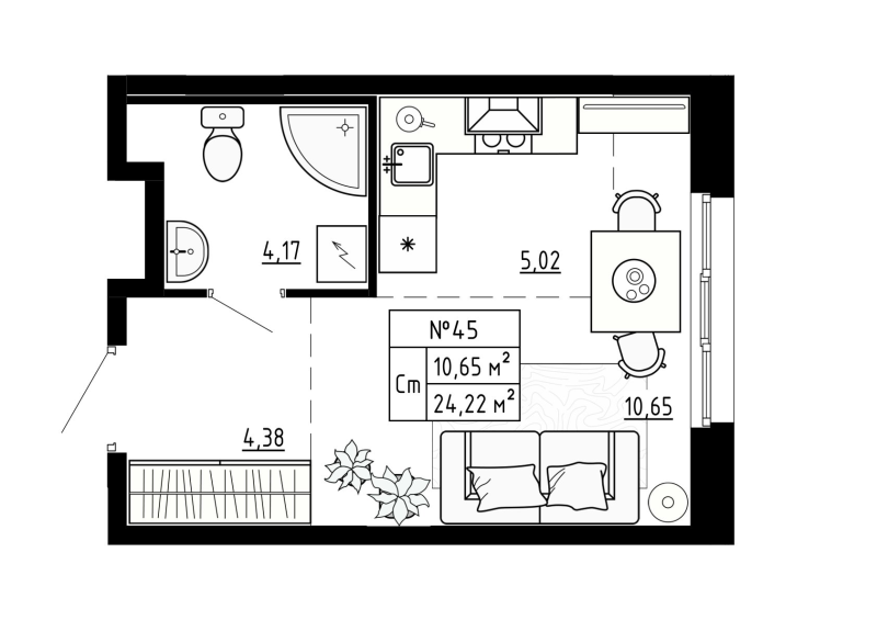 Студия 24,5 м²