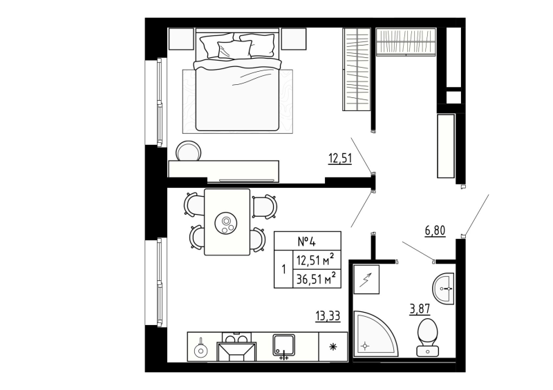 1 ккв 36,7 м²