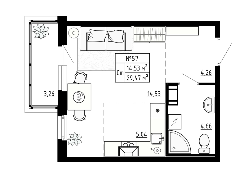 Студия 29,5 м²