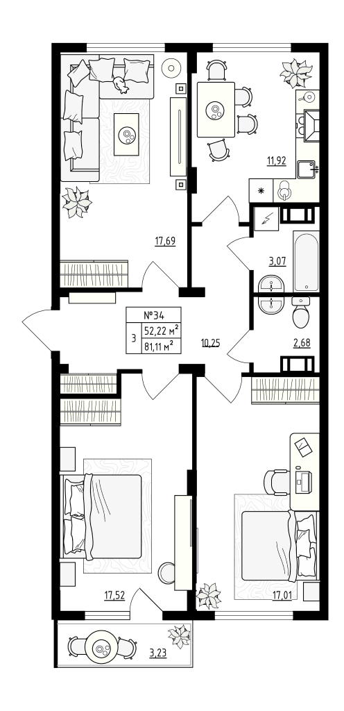 3 ккв 81,1 м²