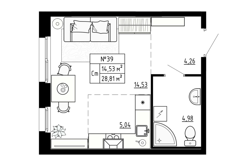 Студия 29 м²