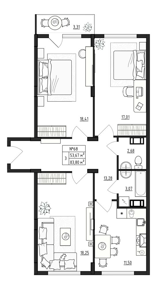 3 ккв 84,9 м²