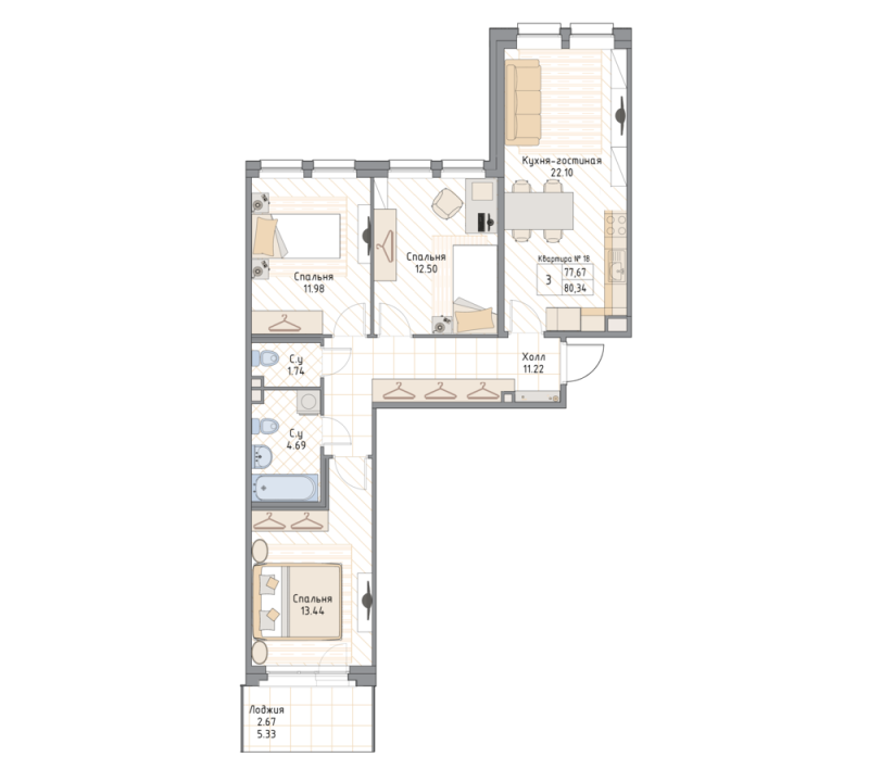 4 ккв (Евро) 80,3 м²