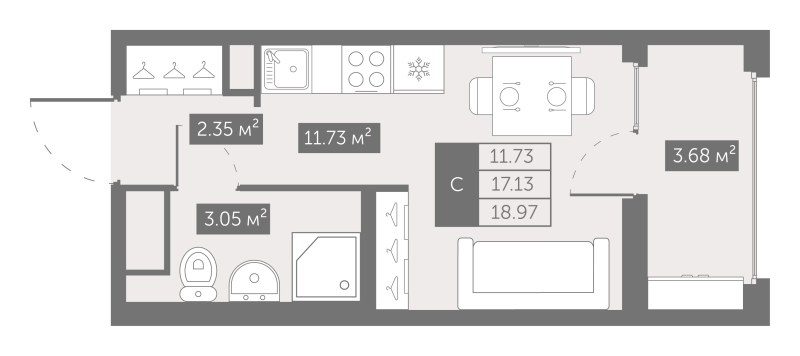 Студия 19,2 м²