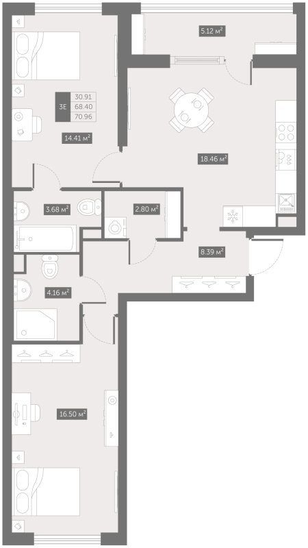 3 ккв (Евро) 71 м²