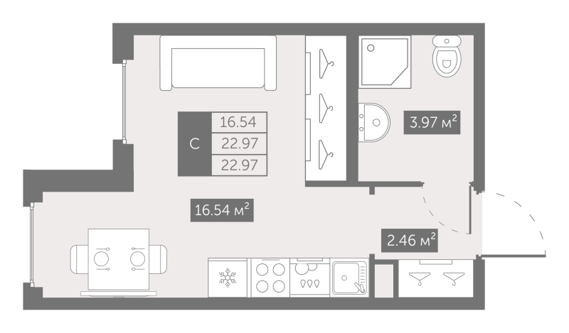 Студия 23 м²