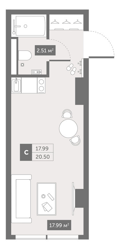 Студия 21,4 м²