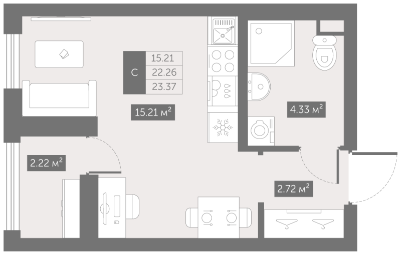 Студия 23,4 м²