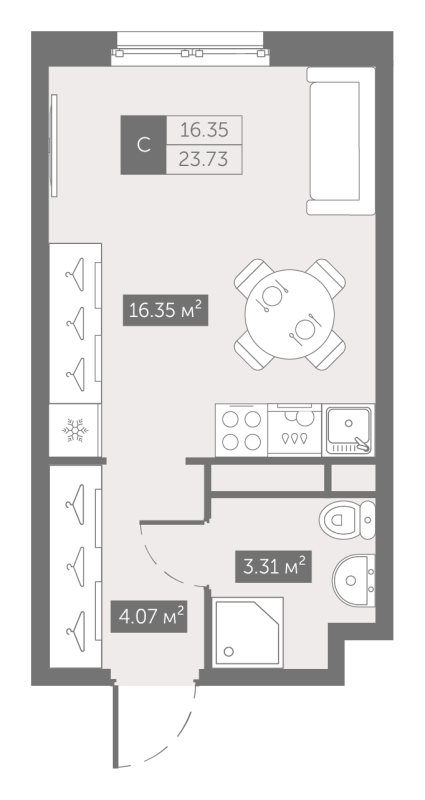 Студия 23,7 м²