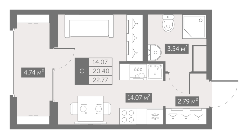 Студия 22,8 м²