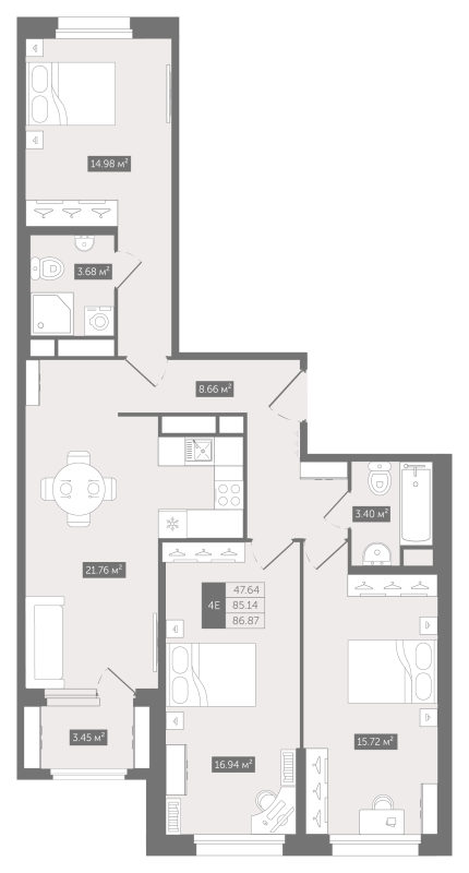 4 ккв (Евро) 86,9 м²