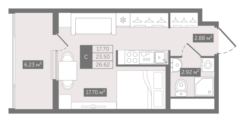 Студия 26,6 м²
