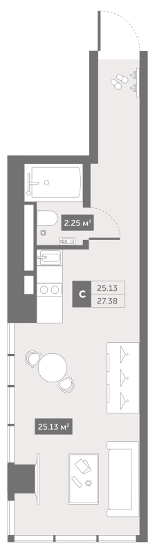 Студия 27,8 м²