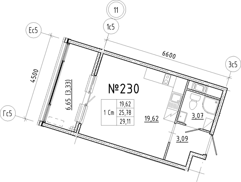 Студия 29,1 м²