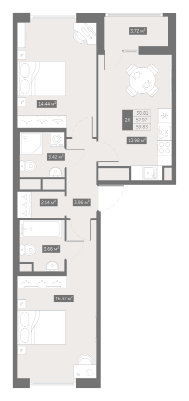 2 ккв 60 м²