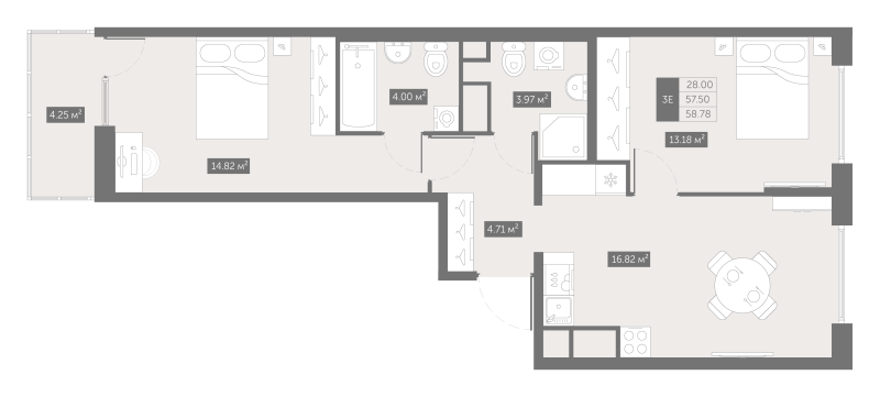 3 ккв (Евро) 59,1 м²